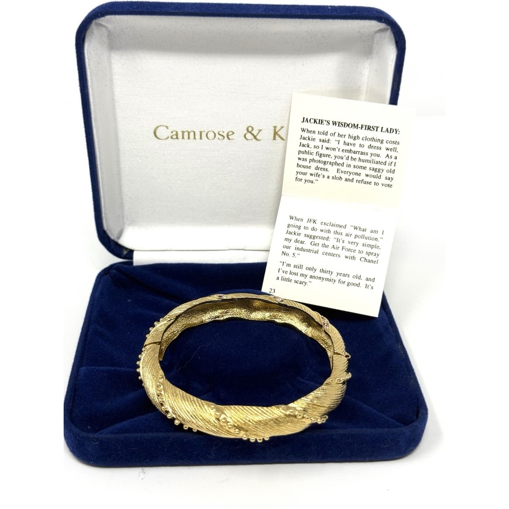 Vintage Camrose & Kross Jackie Kennedy Gold Plated & Rhinestones Bangle Boxed